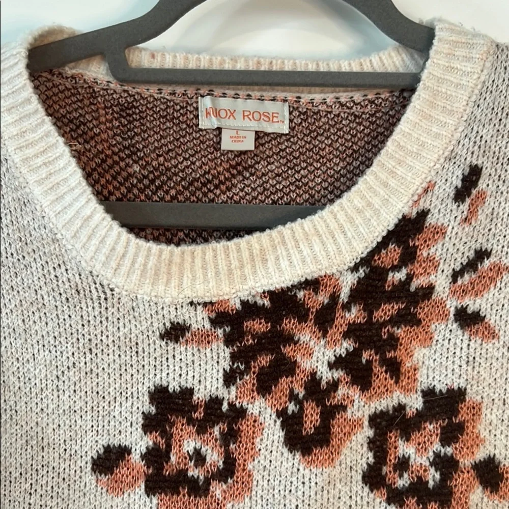 Knox Rose Cream, Brown and Rose Crew Neck Sweater with Contemporary Design - Picture 2 of 6